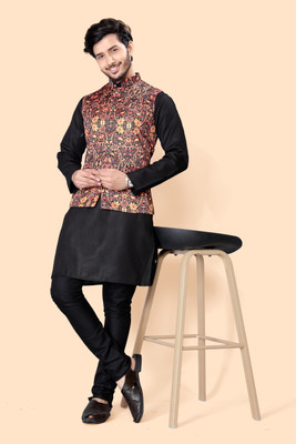 Growwax Men Kurta Pyjama Ethnic Jacket Set