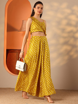 LIBAS Women Crop Top Palazzo Set