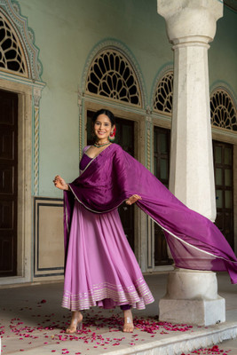 Tasrika Solid Anarkali Kurta, Bottom & Dupatta Set