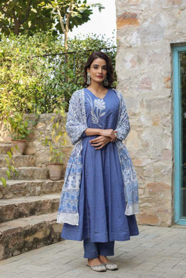 UNIQFASHION Printed Kurta, Palazzo & Dupatta Set