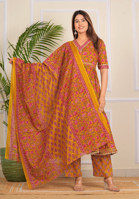 FUSION 21 Printed, Floral Print Kurta, Trouser/Pant & Dupatta Set