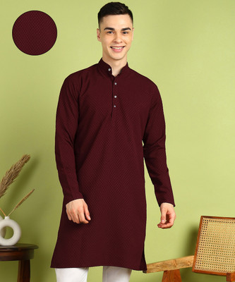 FUBAR Men Solid Straight Kurta(Maroon)