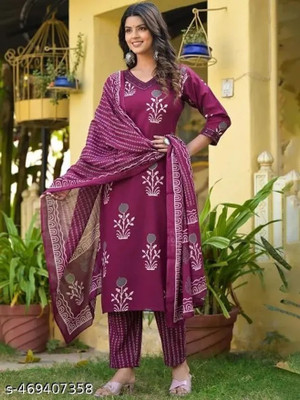 IQURACREATION Striped Kurta, Trouser/Pant & Dupatta Set