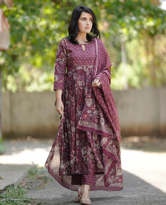 Pikutex Floral Print Kurta, Trouser/Pant & Dupatta Set