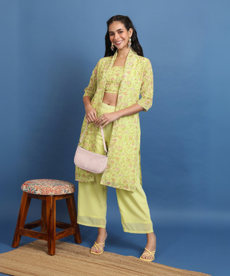Vishudh Women Ethnic Top Palazzo Ethnic Jacket Set