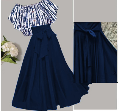 okf Women Crop Top Skirt Set