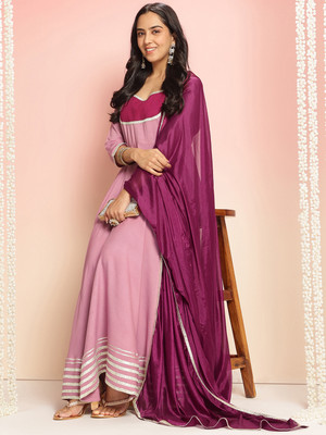 Tasrika Solid Anarkali Kurta, Bottom & Dupatta Set
