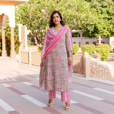 Royal Export Floral Print Kurta, Trouser/Pant & Dupatta Set