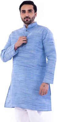 Aaryavar Men Self Design Straight Kurta(Blue)