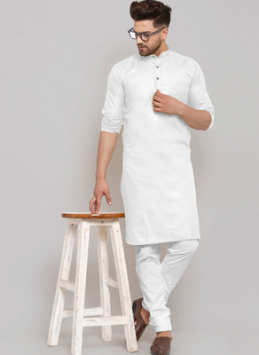 SEFRONI Men Solid Straight Kurta(White)