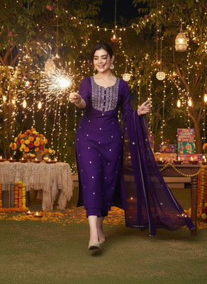 Tasrika Embroidered Kurta, Palazzo & Dupatta Set