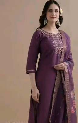 vajiba Embroidered Kurta, Palazzo & Dupatta Set