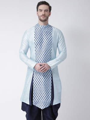 DEYANN Men Printed Straight Kurta(Blue)
