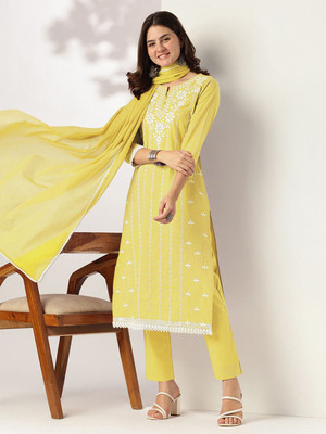 Janasya Women Kurta Pant Dupatta Set