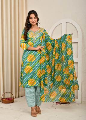 Attire Aura Embroidered, Printed Kurta, Trouser/Pant & Dupatta Set