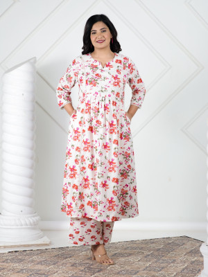 Aramya Women Floral Print Straight Kurta(Beige)