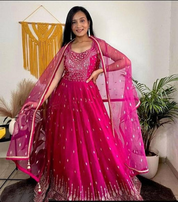 MAT FASHION Embroidered Anarkali Kurta, Bottom & Dupatta Set