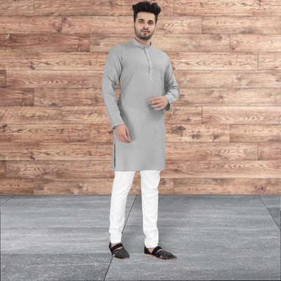 Shilpicare Men Solid Straight Kurta(Grey)