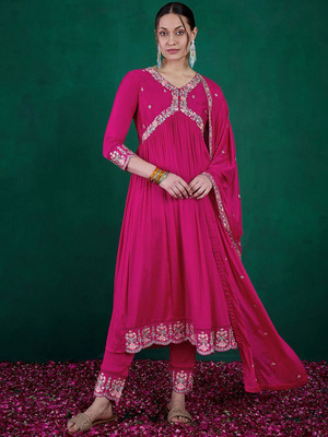 Sangria Embroidered Kurta, Trouser/Pant & Dupatta Set