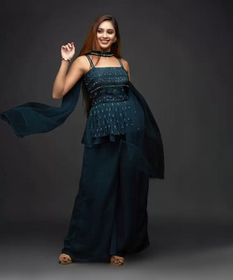 GREENERA Creation Women Crop Top Sharara Dupatta Set