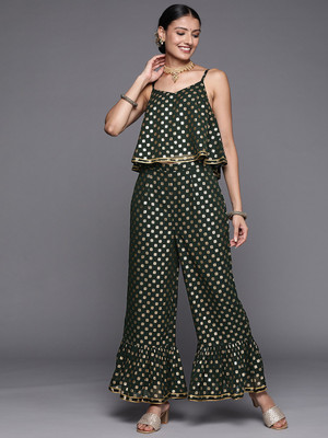 LIBAS Women Crop Top Palazzo Set