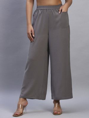 HOE Flared Women Grey Trousers