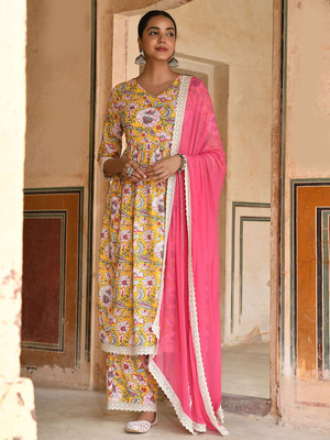 Janasya Women Kurta Palazzo Dupatta Set