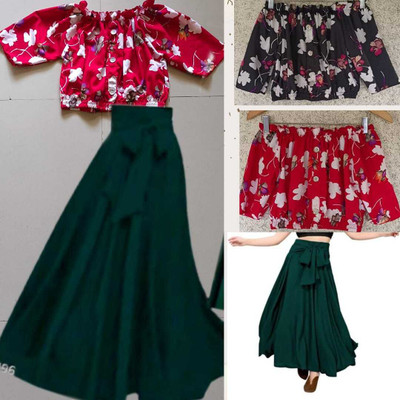 shitdhey Women Crop Top Skirt Set