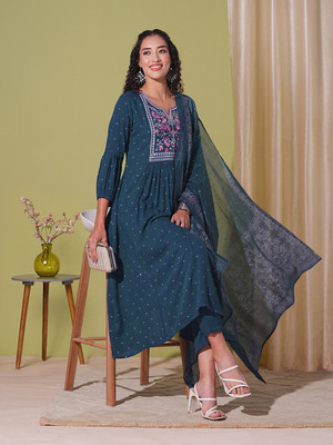 Tasrika Embroidered Anarkali Kurta, Bottom & Dupatta Set
