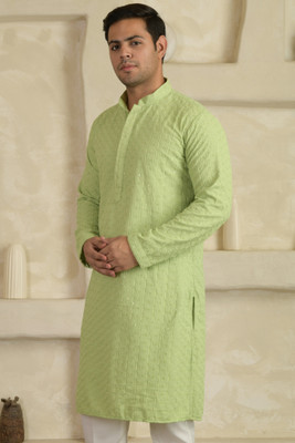 BEXARIO Men Embellished, Embroidered Straight Kurta(Green)