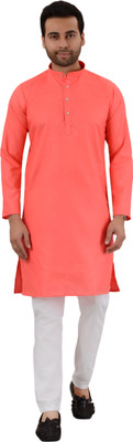 MOUDLIN Men Solid Straight Kurta(Pink)