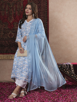 Tasrika Printed Kurta, Palazzo & Dupatta Set