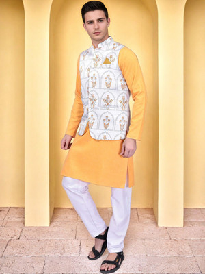 PRINTCULTR Men Kurta Pant Ethnic Jacket Set