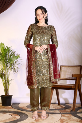 AavisaQueency Women Kurta Pant Dupatta Set