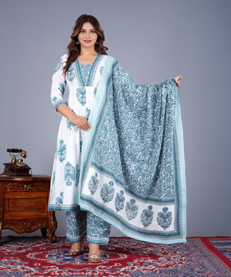 Sanganer Export Women Kurti Pyjama Dupatta Set