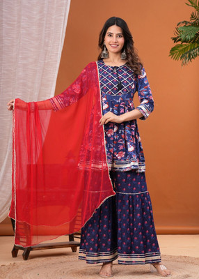 BLEVY Women Kurta Sharara Dupatta Set