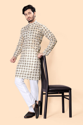 ANREX Men Printed Straight Kurta(Light Green)