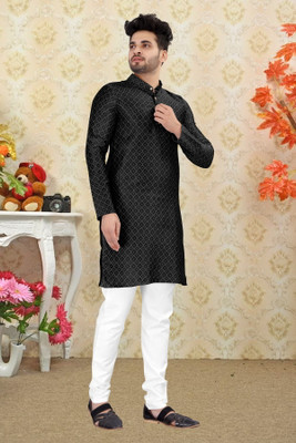 Shree Dutt Creation Men Self Design Straight Kurta(Black)