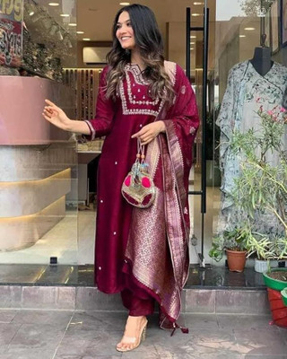 DSK Studio Embroidered Kurta, Trouser/Pant & Dupatta Set
