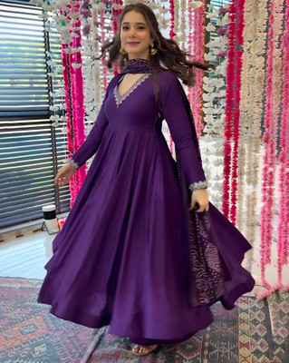 MISS CLOTHING Anarkali Gown(Purple)