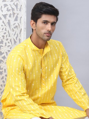 ANOUK Men Embellished Straight Kurta(Yellow)