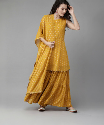 RIXRY Women Kurta Sharara Dupatta Set