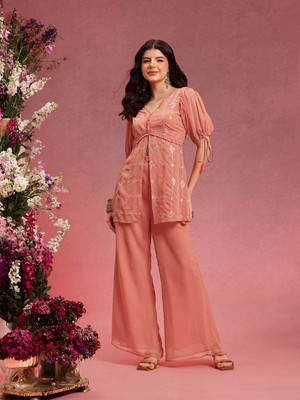 INDO STREET Women Ethnic Top Palazzo Set