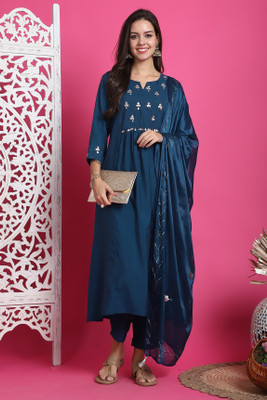 VihaanExim Embroidered Kurta, Trouser/Pant & Dupatta Set