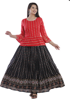 VENUSY Women Ethnic Top Skirt Set