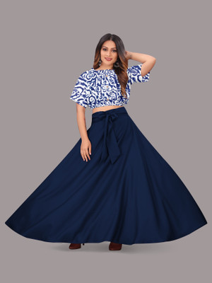 okf Women Crop Top Skirt Set