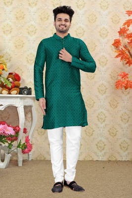 Shree Dutt Creation Men Self Design Straight Kurta(Dark Green)