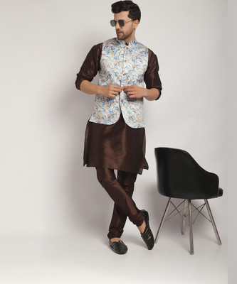 kaifoo Men Kurta Churidar Ethnic Jacket Set