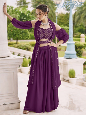 SANCIA Women Crop Top Palazzo Dupatta Set