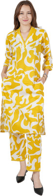 DreamBe Women Printed Yellow Night Suit Set